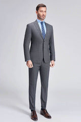 Advanced Grey Plaid Mens Suits for Business Peak Lapel Bespoke Suits for Men Sale-Ballbella