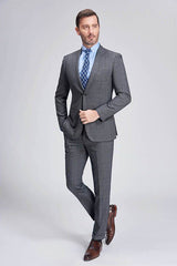 Advanced Grey Plaid Mens Suits for Business Peak Lapel Bespoke Suits for Men Sale-Ballbella