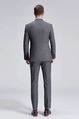 Advanced Grey Plaid Mens Suits for Business Peak Lapel Bespoke Suits for Men Sale-Ballbella