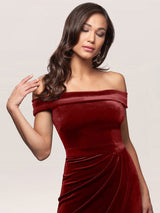 Amazing Burgundy Evening Dress Sheath Bateau Neck Tea-Length Zipper Pleated Velour Formal Dinner Dresses-Ballbella