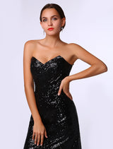 Amazing Celebrity Dresses Sheath Black Sequined Sweetheart Neck Evening Dress Inspired By Rosario Dawson At Oscar-Ballbella