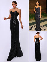 Amazing Celebrity Dresses Sheath Black Sequined Sweetheart Neck Evening Dress Inspired By Rosario Dawson At Oscar-Ballbella