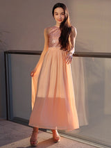 Amazing Chiffon Sequin Scoop Sleeveless Ankle-Length Junior/Girls Bridesmaid Dresses-Ballbella