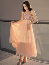 Amazing Chiffon Sequin Scoop Sleeveless Ankle-Length Junior/Girls Bridesmaid Dresses-Ballbella