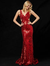 Amazing Customize Evening Dress Mermaid Burgundy V Neck Sequined Sequins Social Party Dresses Pageant Dress-Ballbella