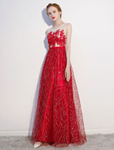 Amazing Dark Navy Evening Dresses Lace Sequin Illusion Sleeveless Floor Length Evening Dress-Ballbella