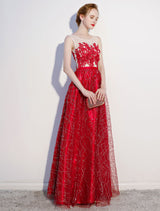 Amazing Dark Navy Evening Dresses Lace Sequin Illusion Sleeveless Floor Length Evening Dress-Ballbella