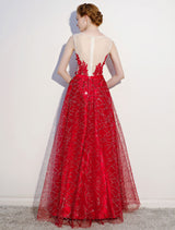 Amazing Dark Navy Evening Dresses Lace Sequin Illusion Sleeveless Floor Length Evening Dress-Ballbella