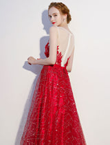 Amazing Dark Navy Evening Dresses Lace Sequin Illusion Sleeveless Floor Length Evening Dress-Ballbella