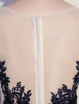 Amazing Dark Navy Evening Dresses Lace Sequin Illusion Sleeveless Floor Length Evening Dress-Ballbella