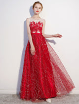 Amazing Dark Navy Evening Dresses Lace Sequin Illusion Sleeveless Floor Length Evening Dress-Ballbella