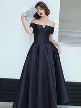 Amazing Evening Dress A-Line Bateau Neck Matte Satin Floor-Length Pleated Formal Party Dresses-Ballbella