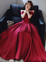 Amazing Evening Dress A-Line Bateau Neck Matte Satin Floor-Length Pleated Formal Party Dresses-Ballbella