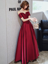 Amazing Evening Dress A-Line Bateau Neck Matte Satin Floor-Length Pleated Formal Party Dresses-Ballbella