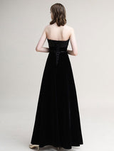 Amazing Evening Dress A-Line Strapless Velour Floor-Length Sash evening dress-Ballbella