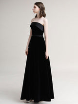 Amazing Evening Dress A-Line Strapless Velour Floor-Length Sash evening dress-Ballbella