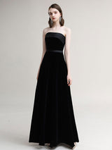 Amazing Evening Dress A-Line Strapless Velour Floor-Length Sash evening dress-Ballbella