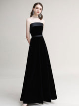 Amazing Evening Dress A-Line Strapless Velour Floor-Length Sash evening dress-Ballbella
