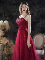 Amazing Evening Dress A-Line Sweetheart Neck Lace Floor-Length Sleeveless Party Dresses Burgundy Pageant Dress-Ballbella