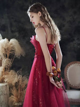 Amazing Evening Dress A-Line Sweetheart Neck Lace Floor-Length Sleeveless Party Dresses Burgundy Pageant Dress-Ballbella