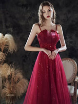 Amazing Evening Dress A-Line Sweetheart Neck Lace Floor-Length Sleeveless Party Dresses Burgundy Pageant Dress-Ballbella