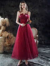 Amazing Evening Dress A-Line Sweetheart Neck Lace Floor-Length Sleeveless Party Dresses Burgundy Pageant Dress-Ballbella