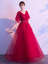 Amazing Evening Dress A Line V Neck Matte Satin Floor Length Sequins Formal Party Dresses-Ballbella