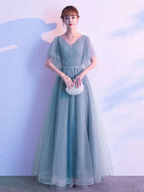 Amazing Evening Dress A Line V Neck Matte Satin Floor Length Sequins Formal Party Dresses-Ballbella