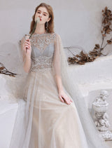 Amazing Evening Dress Light Grey A Line Jewel Neck Floor Length Sleeveless Zipper Social Party Dresses Pageant Dress-Ballbella