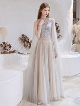 Amazing Evening Dress Light Grey A Line Jewel Neck Floor Length Sleeveless Zipper Social Party Dresses Pageant Dress-Ballbella