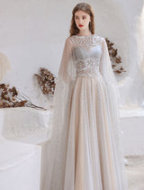 Amazing Evening Dress Light Grey A Line Jewel Neck Floor Length Sleeveless Zipper Social Party Dresses Pageant Dress-Ballbella