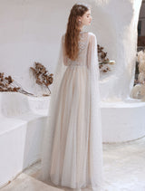 Amazing Evening Dress Light Grey A Line Jewel Neck Floor Length Sleeveless Zipper Social Party Dresses Pageant Dress-Ballbella