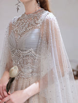 Amazing Evening Dress Light Grey A Line Jewel Neck Floor Length Sleeveless Zipper Social Party Dresses Pageant Dress-Ballbella