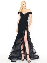 Amazing Evening Dress Mermaid Off-The-Shoulder Velour Ruffles Formal Split Party Dresses Gossip Gowns-Ballbella