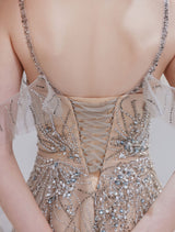 Amazing Evening Dress Nude Color A Line Bateau Neck With Train Sleeveless Zipper Formal Party Dresses Pageant Dress-Ballbella