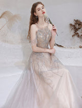 Amazing Evening Dress Nude Color A Line Bateau Neck With Train Sleeveless Zipper Formal Party Dresses Pageant Dress-Ballbella