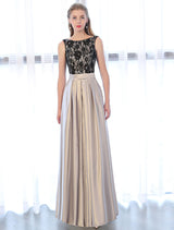 Amazing Evening Dresses Satin Lace evening dress Sleeveless Backless Pleated Pockets Floor Length Formal Dress-Ballbella