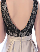 Amazing Evening Dresses Satin Lace evening dress Sleeveless Backless Pleated Pockets Floor Length Formal Dress-Ballbella