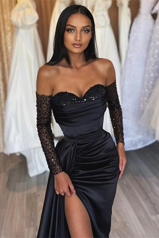 Amazing Long Black Mermaid Front Split Long Sequins Prom Dresses Ballbella Amazing Long Black Mermaid Front Split Long Sequins Prom Dresses Ballbella