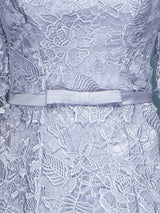 Amazing Mermaid Evening Dress Lace Off The Shoulder Party Dress Silver Half Sleeve Floor Length Occasion Dress With Bow Sash wedding guest dress-Ballbella