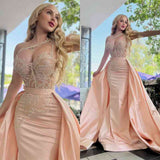 Amazing One Shoulder Mermaid Prom Dress Overskirt Long With Lace Beads-Ballbella