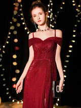 Amazing Sequin Evening Dresses Sexy Off The Shoulder Split Floor Length Maxi Dress-Ballbella