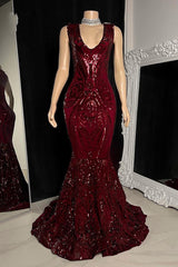 Amazing Sequins Mermaid Prom Dresses Sleeveless V-Neck Online-Ballbella