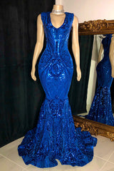 Amazing Sequins Mermaid Prom Dresses Sleeveless V-Neck Online-Ballbella