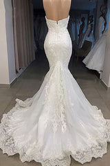 Amazing Sweetheart Mermaid White Wedding Dress Off the shoulder Lace Bridal Gowns Online-Ballbella