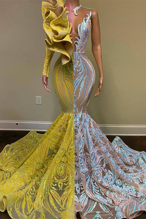 Amazing V-Neck One Shoulder Long Sleeve Long Mermaid Prom Dress Amazing V-Neck One Shoulder Long Sleeve Long Mermaid Prom Dress
