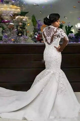 AmazingBeads Lace Appliques High Neck Wedding Dress Mermaid Bridal Dress-Ballbella