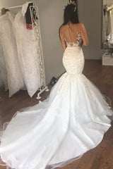 AmazingLace Mermaid Sleeveless Buttons Long Wedding Dress-Ballbella
