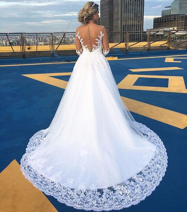 Ballbella custom made this Long Sleeves wedding dresses, custom made bridal gowns in high quality at factory price, we sell dresses online all ove the world. Also, extra discounts are offered to our customs. We will try our best to satisfy everyoneone