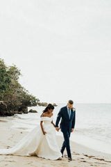 AmazingOff the Shoulder Aline Satin Bridal Gown Garden Wedding Dress-Ballbella